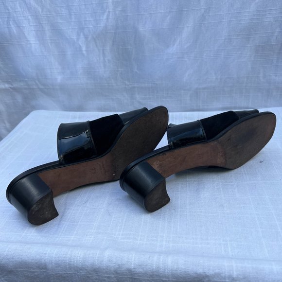 Lorenzo Banfi Slip On Open Toe Patent Leather Cuban Heel Shoes Black Size 37.5 - Picture 6 of 7